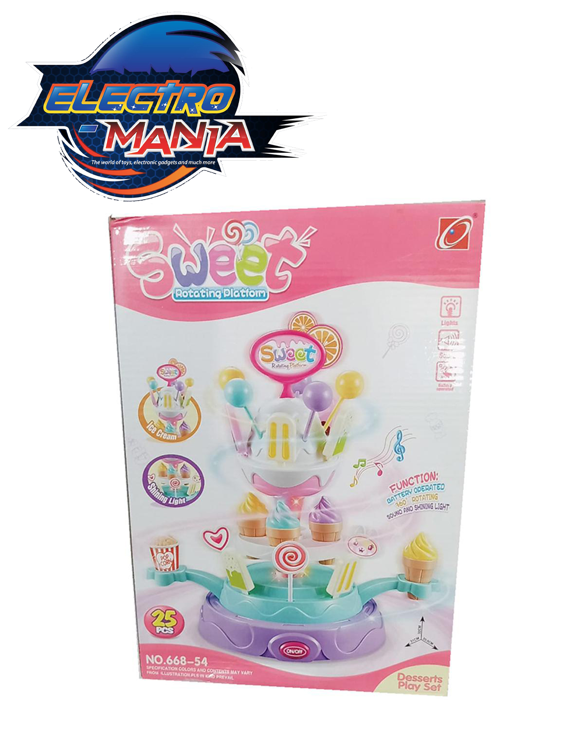 Electro-Mania sweet rotating platform toy set | Electric Rotating Candy Shop Toy Set for Children