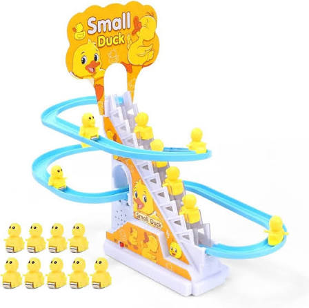 Duck Slide Toy Set with Lights & Music – Automatic Stair-Climbing Ducklings Race Track